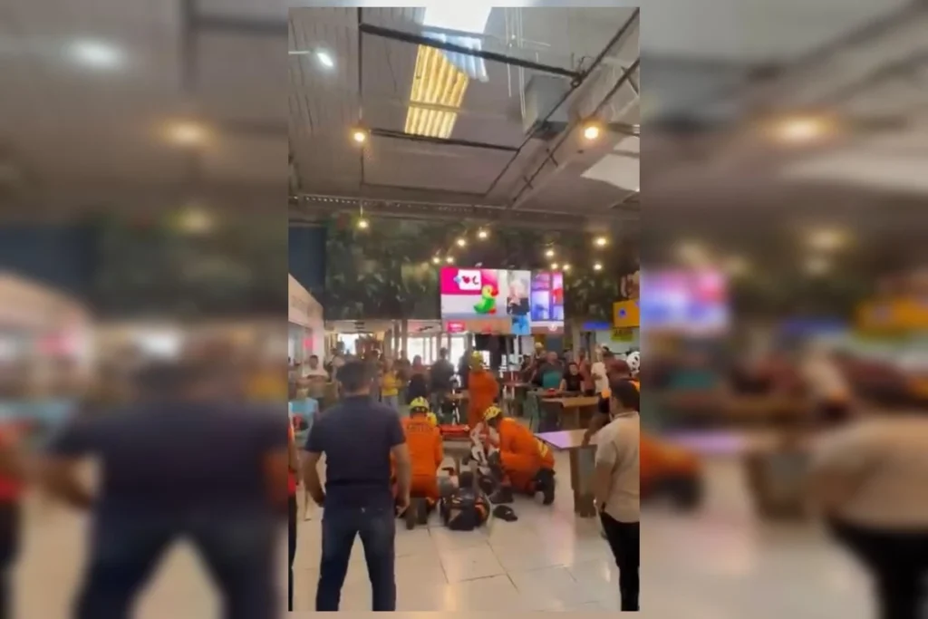 Trabalhador cai de telhado na Feira dos Goianos e fica em estado grave. Veja vídeo