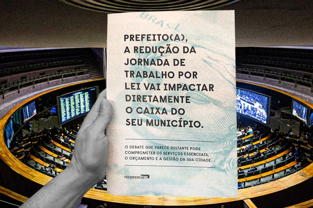 Fecomércio-SP distribui material na Câmara contra o fim da escala 6×1